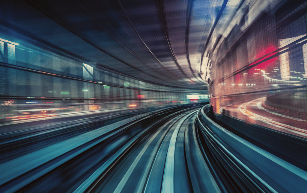 Light trails rail tunnel