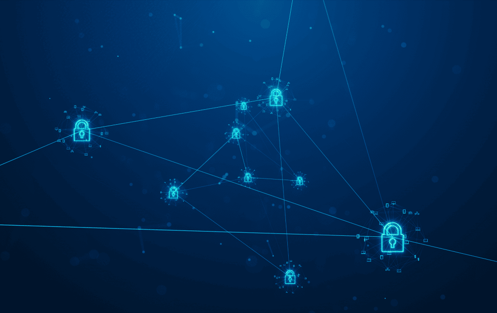 Graphic of interconnected padlock icons
