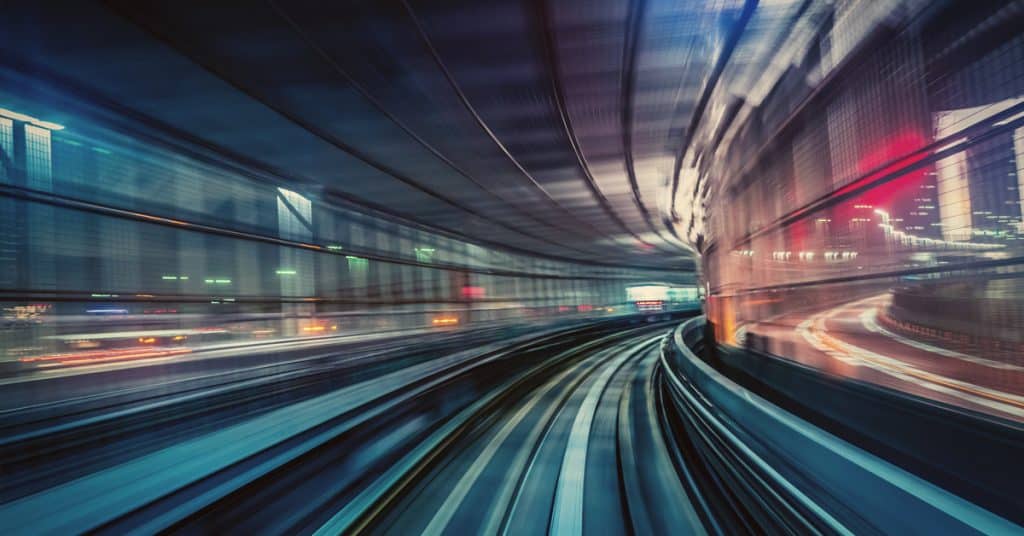 Light trails from within tunnel
