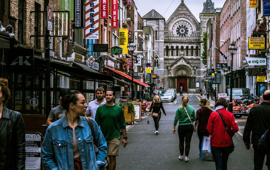 People walking on a Dublin street