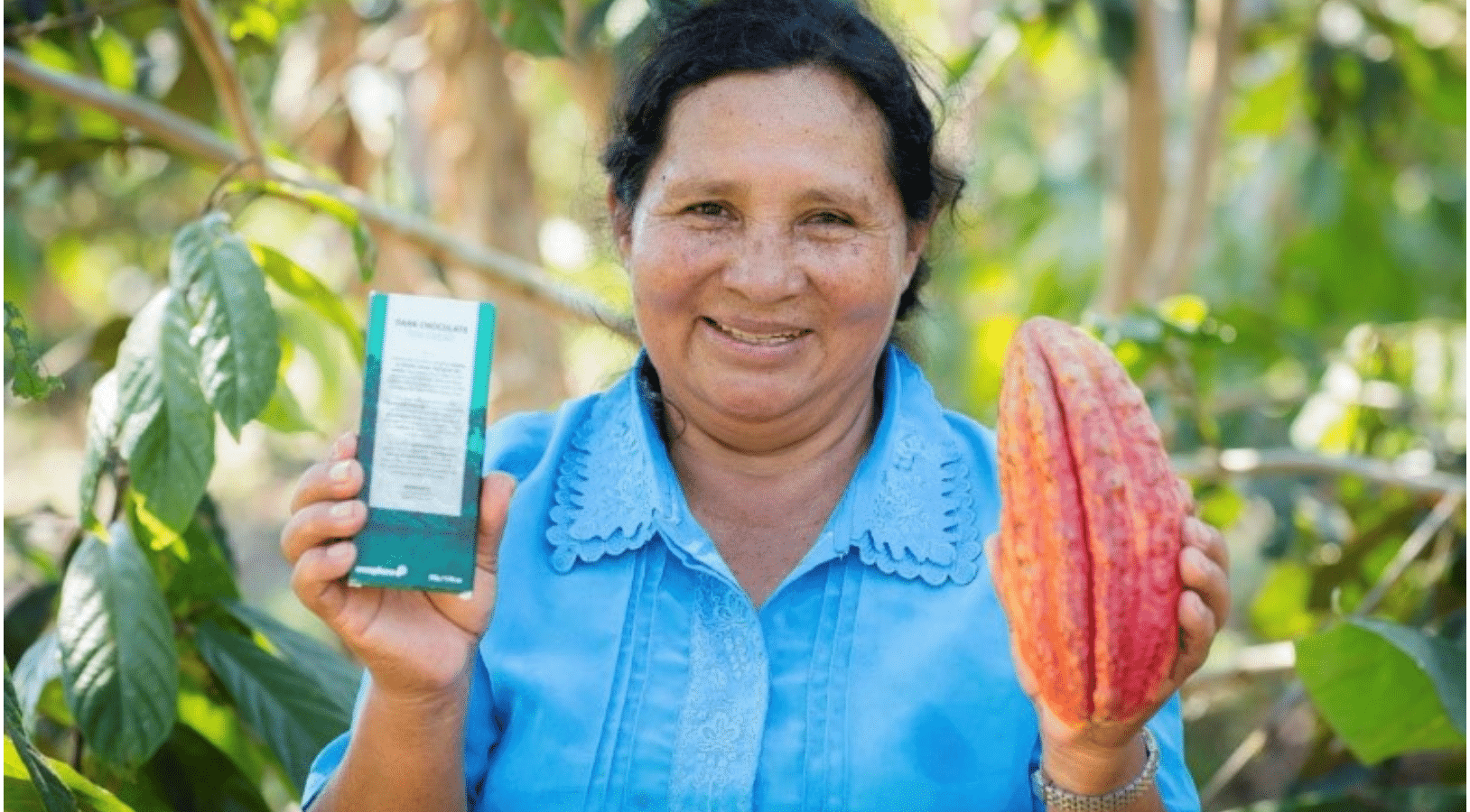 Woman-holding-cocoa-bean-route-to-net-zero
