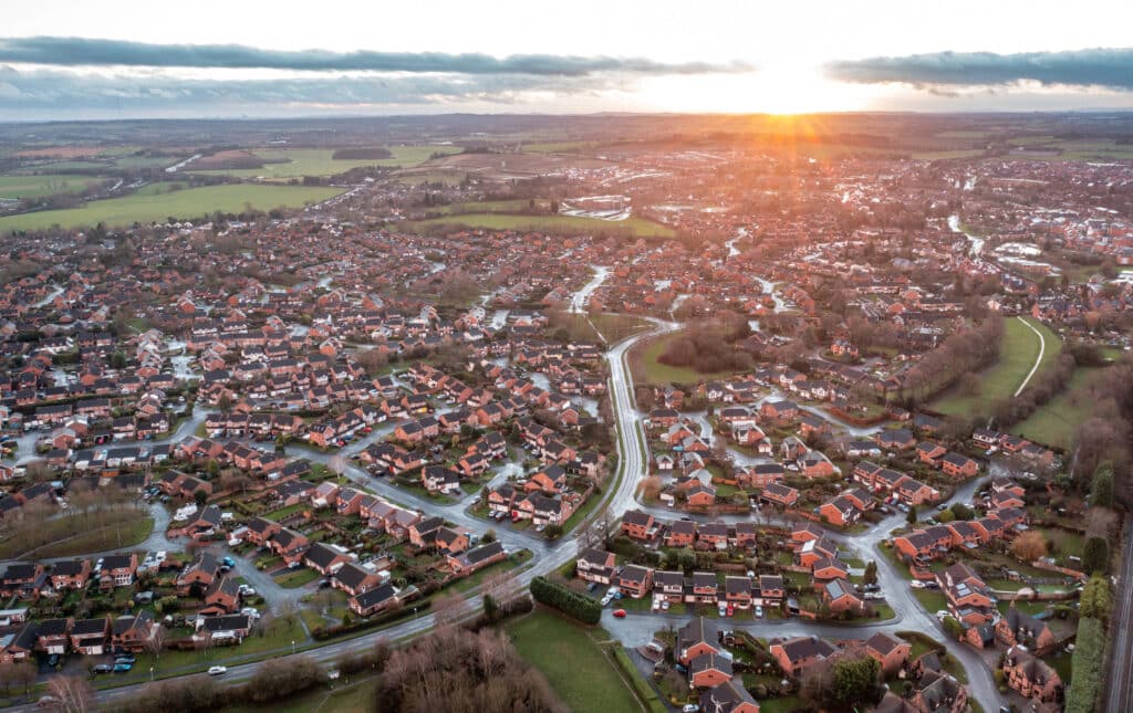 Sunrise over a new housing development